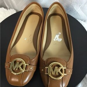 Michael Kors Cognac Leather Logo Toe Ballet Flats